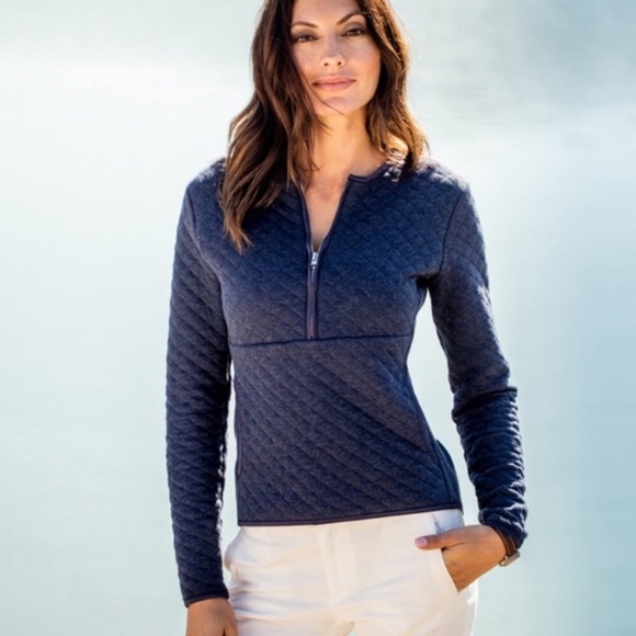 Guideboat Co. Women’s Size M Jacquard Knit J’Adore Half Zip Quilted Navy Jacket - Picture 4 of 14